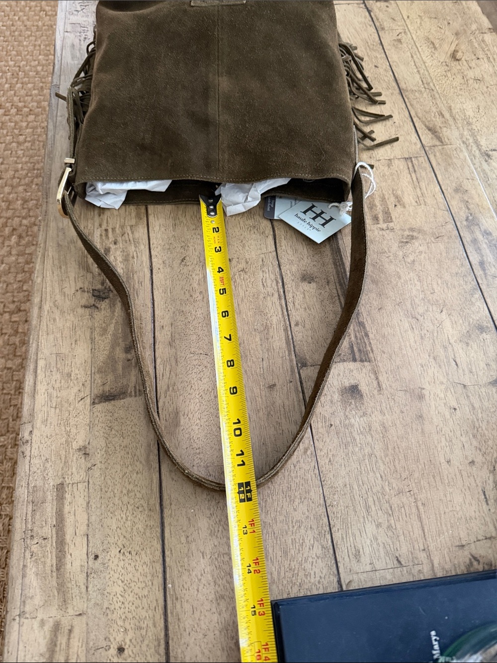 Haute Hippie Suede Fringe Shoulder Bag in Olive Brown - Casual Women’s Tote NWT - Picture 15 of 16